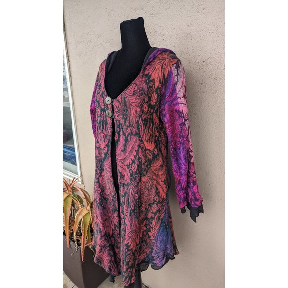 💜Vibrant Bohemian Hooded Coat with Floral Paisley Design - Size M - Picture 3 of 12